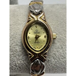 Swistar 9919L Gold Plated New Battery Ladies Watch 16MM 7.25" Swiss Made‎ L100